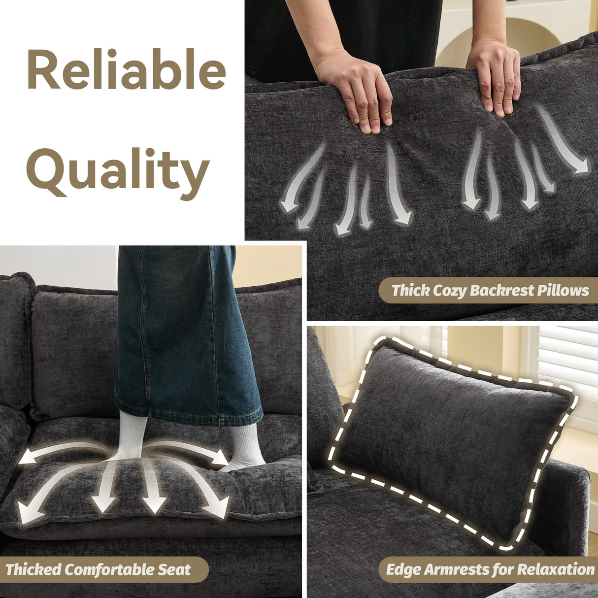 76'' Cloud Deep Seat Loveseat, Upholstered Chenille Modular 2-Seats Sectional Sofa Couch, Modern Comfy Settee Loveseat for Living Room Set, Small Apartment, Dark Grey WUTUTUEE