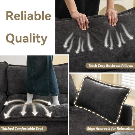 76'' Cloud Deep Seat Loveseat, Upholstered Chenille Modular 2-Seats Sectional Sofa Couch, Modern Comfy Settee Loveseat for Living Room Set, Small Apartment, Dark Grey WUTUTUEE