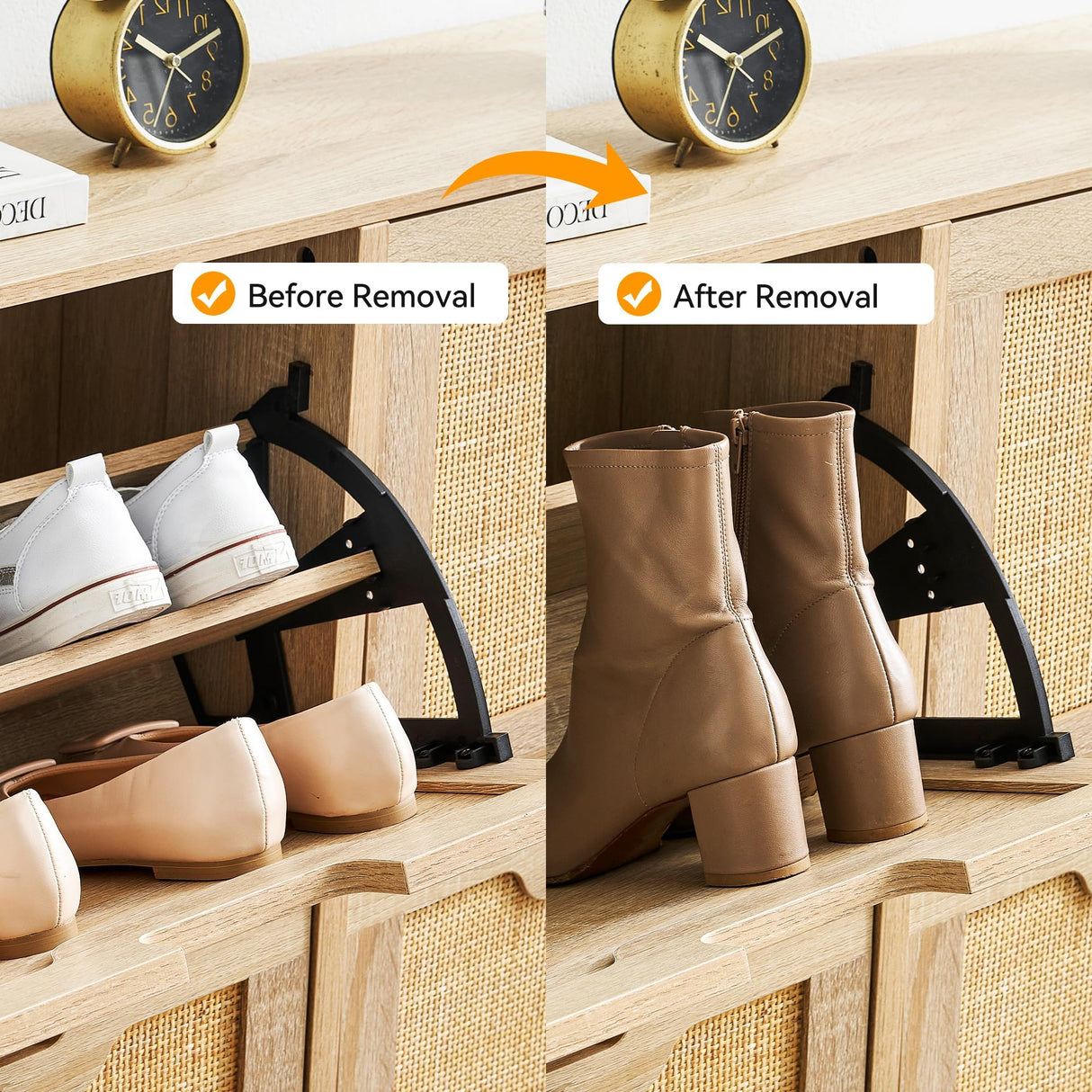 IDEALHOUSE Rattan Shoe Storage Cabinet with 4 Flip Drawers, Freestanding Shoe Organizer with Adjustable Shelves for Entryway, Narrow Shoe Rack Cabinet, Farmhouse Slim Shoe Cabinet, Oak IDEALHOUSE