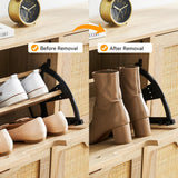 IDEALHOUSE Rattan Shoe Storage Cabinet with 4 Flip Drawers, Freestanding Shoe Organizer with Adjustable Shelves for Entryway, Narrow Shoe Rack Cabinet, Farmhouse Slim Shoe Cabinet, Oak IDEALHOUSE