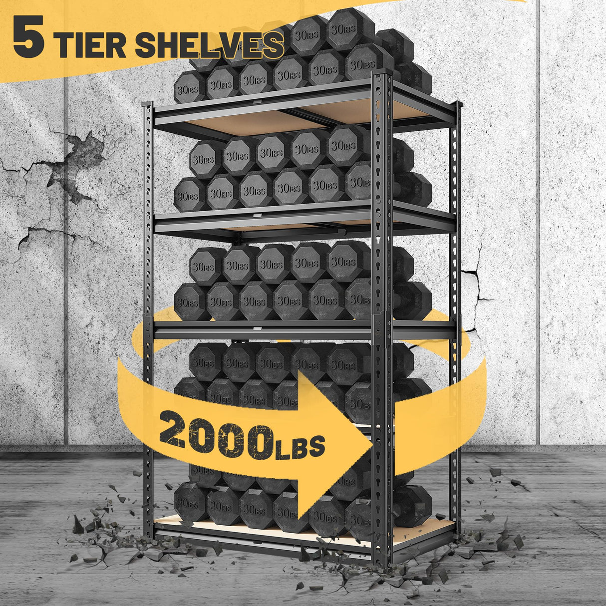 REIBII 2000LBS Storage Shelves 5 Tier Garage Shelving Heavy Duty Metal Shelves for Storage Adjustable Metal Shelving Units for Kitchen Pantry Basement, 28" Wx 13.8" Dx 59.8" H REIBII