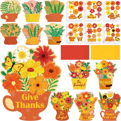 80UncleKimby 36 Set Fall DIY Craft for Kids - Thanksgiving Flower Card Making Kit with Autumn Greeting Cards Stickers Envelopes Set Gifts for Classroom School Activities 80UncleKimby