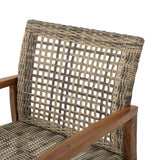 Christopher Knight Home Hampton Outdoor Mid-Century Wicker Club Chairs with Acacia Wood Frame, 2-Pcs Set, Natural Stained / Grey Christopher Knight Home