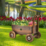 HAPPYGRILL Wagon Flower Planter Cart, 4-Wheel Wood Garden Wagon Decor with 2 Drainage Holes, Movable Flowerpot Holder Stand, Indoor Outdoor Raised Plant Bed HAPPYGRILL