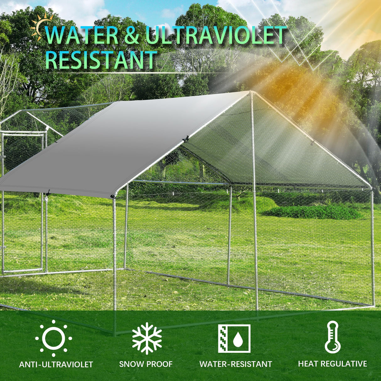 Betterhood Large Metal Chicken Coop Upgrade Tri-Supporting Wire Mesh Chicken Run,Chicken Pen with Water-Resident and Anti-UV Cover,Duck Rabbit House Outdoor(10’ W x 13’ L x 6.5’ H) Betterhood