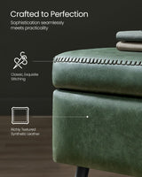 VASAGLE EKHO Collection - Storage Ottoman Bench, Entryway Bedroom Bench, 15 Gallons, Synthetic Leather with Stitching, Mid-Century Modern, Safety Hinges, Loads 660 lb, Forest Green ULOM074C01 VASAGLE