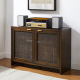 Crosley Furniture Kenji Media Console, Record Player Stand with Vinyl Storage, Modern Home Organizer, Dark Brown Crosley Furniture