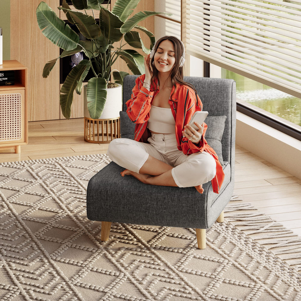 Aiho 3-in-1 Sleeper Chair Bed, Convertible Chair Bed Futon Sofa Bed with Adjustable Backrest, Accent Chair for Apartment/Bedroom/Office, Dark Grey Aiho