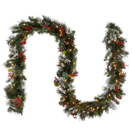 National Tree Company Pre-Lit Artificial Christmas Garland, Green, Wintry Pine, White Lights, Decorated with Pine Cones, Berry Clusters, Plug In, Christmas Collection, 9 Feet National Tree Company