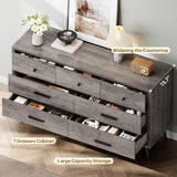 DWVO Grey 7 Drawer Dresser, 47" W Large Double Dresser Chest of Drawers, Modern Wood Storage Organizer with Black Metal Handles & Anti-Tipping Device for Hallway, Entryway DWVO