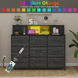 Welfuturer Black Dresser with Charging Station and LED Lights 13 Drawers Dressers for Bedroom Long Dressers & Chests of Drawers for Living Room Hallway Entryway Closets Sturdy Frame Wood Top Welfuturer