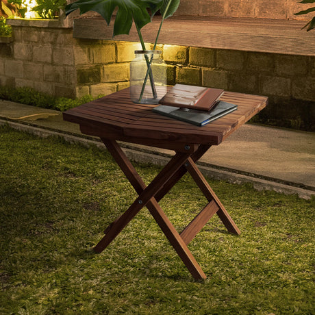 Melino Wooden Folding Table, Acacia Wooden Small Table for Indoor and Outdoor uses, Weather Resistant and Fully Assembled (Chestnut) Melino