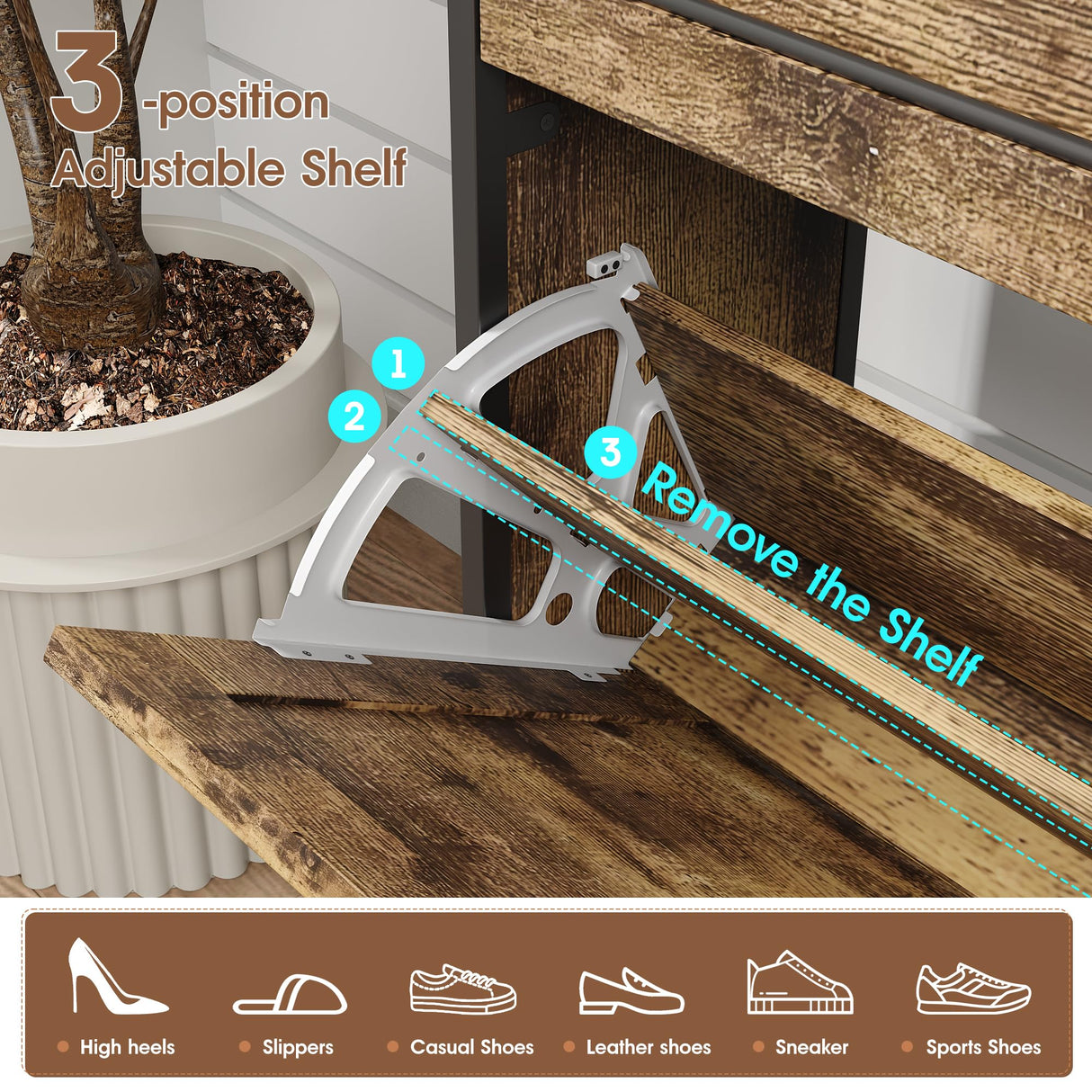 Maupvit Shoe Storage Cabinet with 2 Flip Drawers with Metal Legs，Adjustable Shelves，Entryway Hidden Shoe Storage，Shoe Organizer for Entryway (Brown) Maupvit