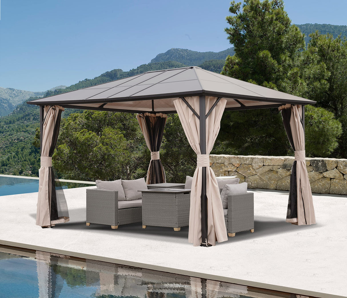 Grand Patio 10'x13' Gazebo Outdoor Hardtop Polycarbonate Gazebo Canopy with Netting and Curtains for Garden, Patio, Backyard Grand patio