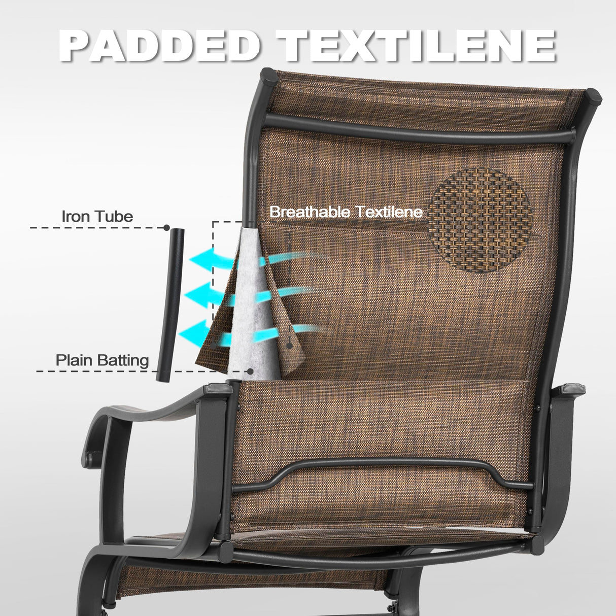 NUU GARDEN Patio Dining Chairs Set of 4, All Weather Outdoor Padded Textilene Patio Chairs, Breathable Spring Motion Textile High Back Outdoor Dining Chairs for Backyard, Lawn, Deck, Brown NUU GARDEN