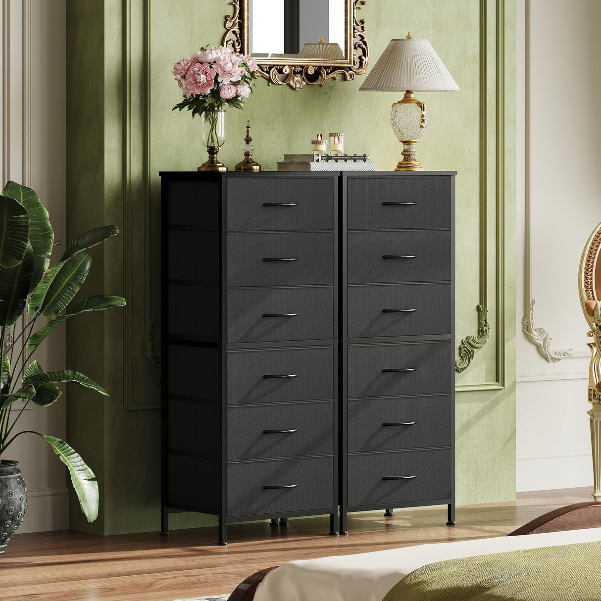 WLIVE Black Tall Dresser for Bedroom, 6 Drawer Dressers & Chests of Drawers, Fabric Dresser for Closet, Living Room, Night Stand with Metal Frame, Storage Tower with Fabric Bins, Wood Top WLIVE
