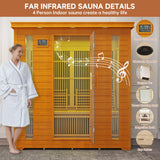 springspa 4 Person Infrared Sauna Room, Low EMF FAR Infrared Sauna for Home, Canadian Hemlock Wooden Indoor Sauna, with 10 Heating Panel, 2 LCD Panel, Bluetooth Speaker, 7 Therapy Light springspa