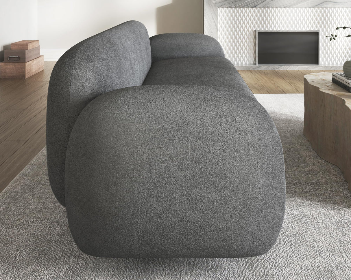 PaPaJet 3 Seater Sofa, Modern Couch with Soft Boucle Upholstered, Comfy Cloud Sofa Couch for Living Room Home Office Sherpa Grey Curved Couch PaPaJet