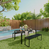 VICLLAX 3-Person Outdoor Bench 53" Long Garden Bench Metal Frame Backless Porch Patio Bench, Black VICLLAX