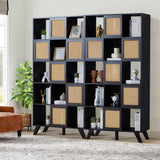 AVZEAR Kitchen Pantry Cabinet, 71” Farmhouse Solid Wood Storage Cabinet with Rattan Doors, Freestanding Storage Shelving Unit, Buffet Cupboards Cabinet for Kitchen Living Room (Black) AVZEAR