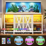 DWVO 75-120 Gallon Aquarium Stand with Power Outlet & LED Light, Cabinet for Accessories Storage - Heavy Duty Metal Fish Tank Stand Suitable for Turtle Tank, Reptile Terrarium, 2000LBS Capacity, White DWVO