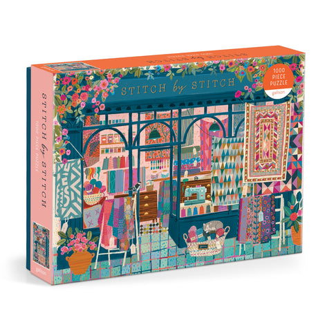 Galison Stitch by Stitch – 1000 Piece Puzzle Fun and Challenging Activity with Bright and Bold Quilting and Crafting Themed Storefront Artwork for Adults and Families Galison