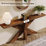 Tribesigns 70.9 Inches Long Sofa Table Behind Couch, Farmhouse Console Entry Table with Wooden Geometric Base for Entryway, Living Room, Brown Tribesigns
