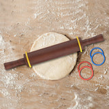 Mepple Classic Wooden Rolling Pin with Handle for Fondant, Pizza, Pies, Cookies, Pastries, Rolling Pin for Baking with 3 Multi-Color Thickness Rings, 17" x 2.5" Natural Sapele Rolling Pin Mepple