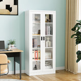 PEUKC Display Cabinet-71 Inches 4 Adjustable Shelves Curio Cabinets with Locking Glass Doors Display Case for Collectibles, Cosmetics, Hydroponics, Books (White,Assemble Required) PEUKC