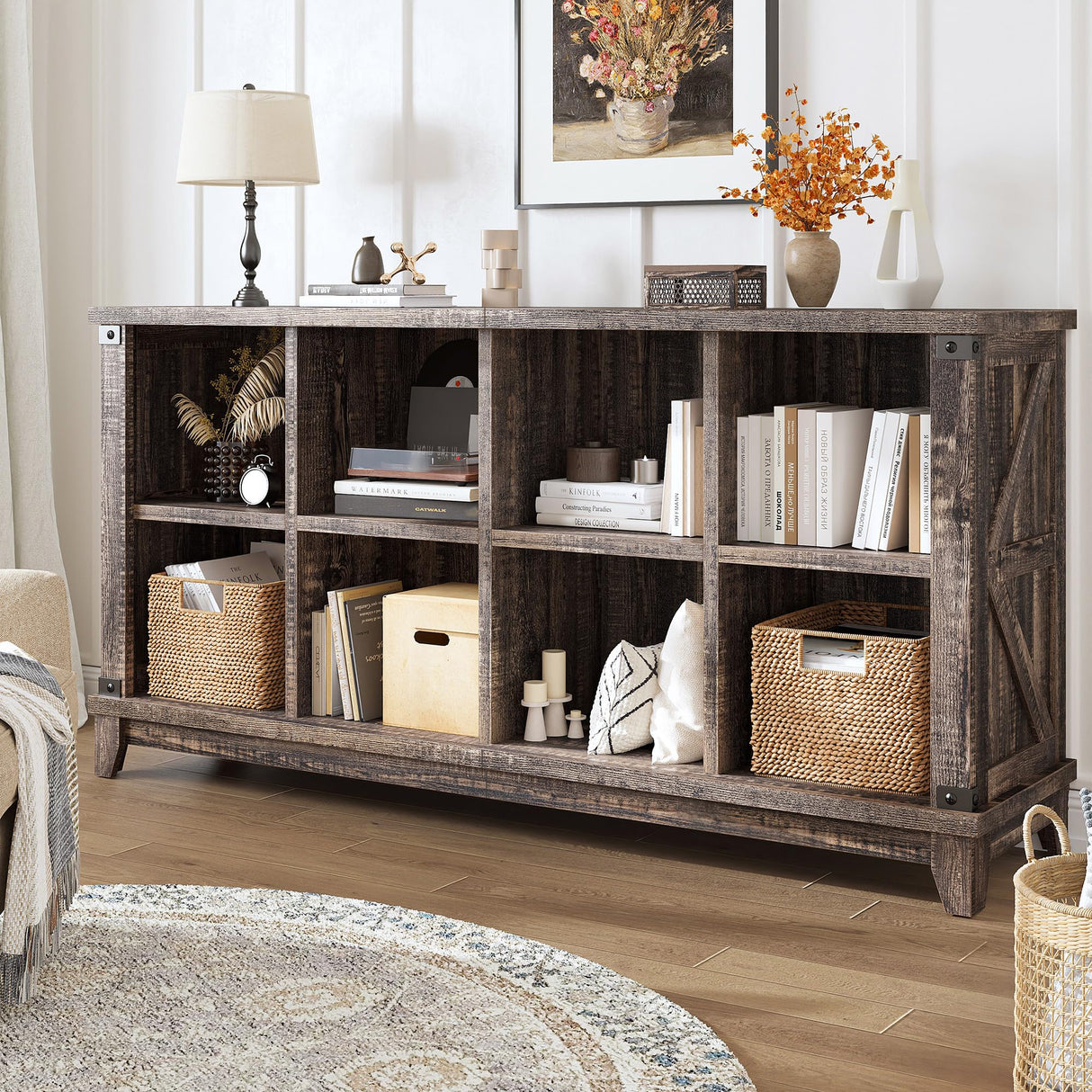 EnHomee 8 Cube Storage Organizer and Shelves, Cube Shelf Bookshelf for Home and Bedroom, Black Oak EnHomee