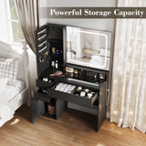 Makeup Vanity with Glass Top, Black Vanity Desk with Mirror and Lights, Vanity with Power Outlet and Jewelry Cabinet, Vanity Table with 3 Color Lighting Modes, Dressing Table for Women, Girls Maupvit