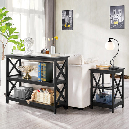 Yaheetech Modern 3-Tier Black Console Table with Storage Shelves - WoodArtSupply