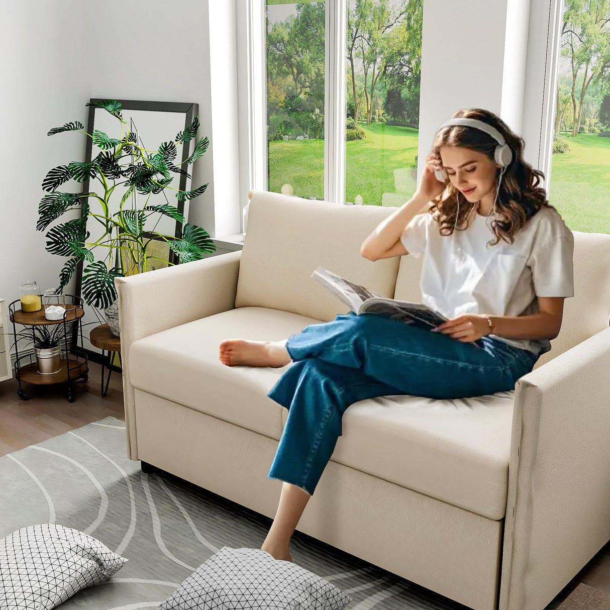 Ribilake Loveseat Sofa, 52” Small Couch for Living Room, Tool-Free Setup Sofas, 2 Seater Love Seats Couch for Bedroom, Home Office, Small Space, Beige Ribilake