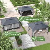 12' x 16' Hardtop Gazebo,Outdoor Galvanized Steel Metal Double Roof Gazebo with Curtains and Netting for Patios, Gardens, Lawns,Grey Kullavik