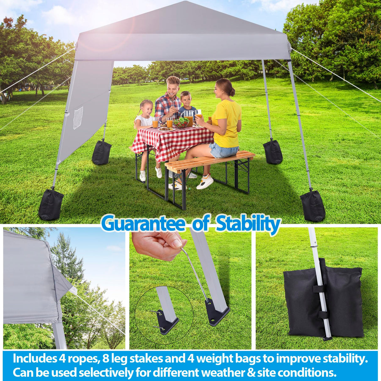 Smartxchoices 8 x 8 FT Pop Up Canopy Tent - Instant Outdoor Canopy with Wheeled Carry Bag, 4 Ropes, Straight Legs, Stakes, Height Adjustable Outdoor Tent Sun Protection Beach Shelter，Silver Grey Smartxchoices