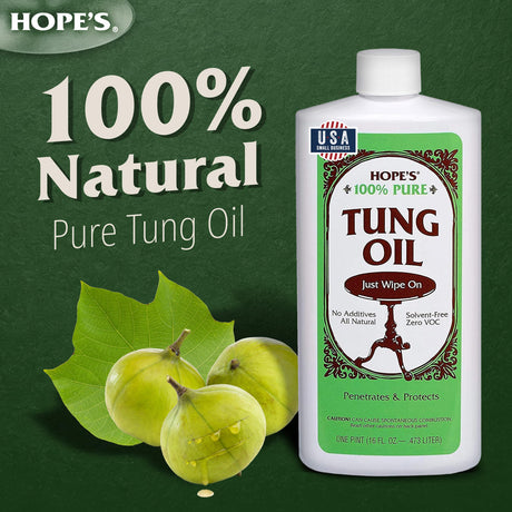 HOPE'S 100% Pure Tung Oil, Food Safe, Premium Waterproof Natural Wood Finish and Sealer for Indoor and Outdoor Projects,16 Fl Oz, 2 Pack HOPE'S