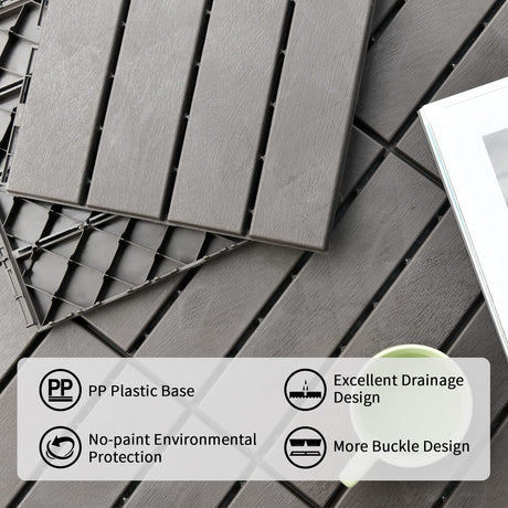 SHPAI Plastic Interlocking Deck Tiles, 36 Pack, 12"x12" Patio Decking Tiles Not-Slip All Weather Use, PVC Waterproof Outdoor Flooring Pavers for Backyard, Poolside, Porch, Balcony, Dark Grey SHPAI