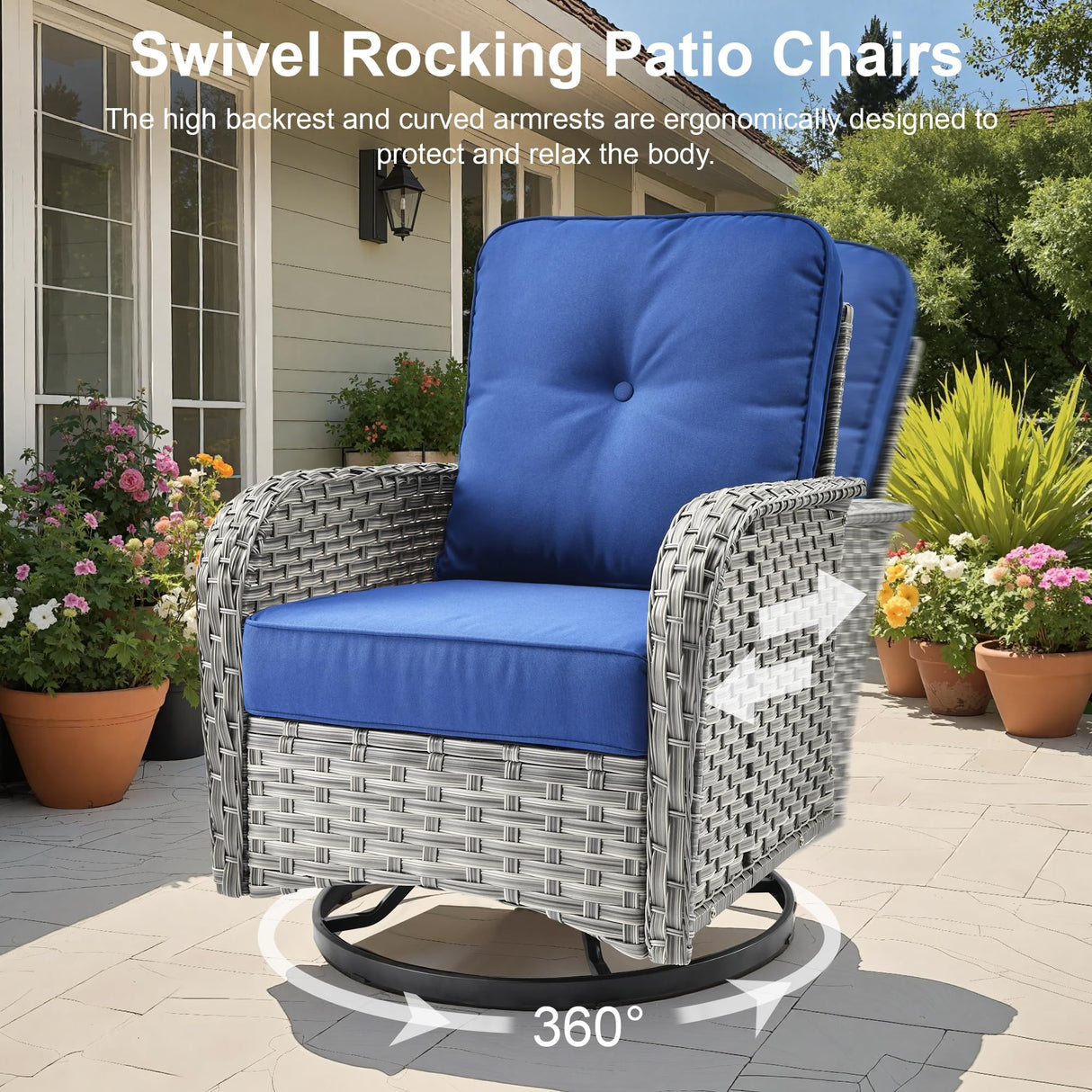 OOBOLT Outdoor Patio Furniture Sets,9 PCS Patio Conversation Set Outside Rattan Sectional Sofa with 42 in Fire Pit Table Wicker Rocking Chair Coffee Table Fit Backyard Porch Garden Poolside Balcony OOBOLT