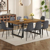 Ganooly Rustic 9 Piece Dining Room Table Set for 8 People, Mid Century Modern 71 Inch Rectangle Wood Kitchen Dining Table with 8 Fabric Chairs Set, Suitable for Kitchen Dining Room Apartment Ganooly