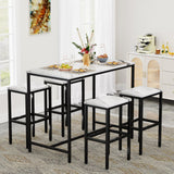 Yongchuang Modern 5 Piece Bar Table Set with White Faux Marble Top and 4 Backless Stools Yongchuang