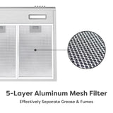 CIARRA Range Hood 30 inch Under Cabinet Ductless Vent Hood for Kitchen Stove Hood with 3 Speed Exhaust Fan in Stainless Steel CIARRA