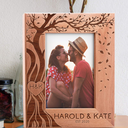 Customization Mill Love Picture Frame Personalized, 5x7 - Couple, Hearth & Your Initials on Tree, Romantic Gifts for Anniversary, Wedding, Engagement - WoodArtSupply