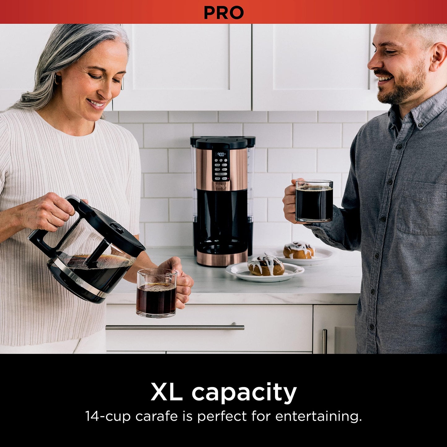 Ninja Programmable XL 14-Cup Coffee Maker PRO with Permanent Filter, 2 Brew Styles Classic & Rich, Delay Brew, Freshness Timer & Keep Warm, Dishwasher Safe, Copper, DCM201CP