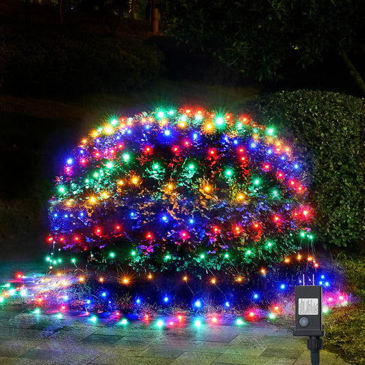 WBao Christmas Net Lights, 200LED 8.4ft x 5.2ft Christmas Lights with 8 Modes, Timer, End to End Connectable, Waterproof Design for Lawn, Bushes, Trees Outdoor Christmas Decorations, Multicolor