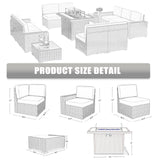 LayinSun 13 Pieces Outdoor Patio Furniture Set with 44" Fire Pit Table Rattan Sectional Sofa Conversation Sets LayinSun