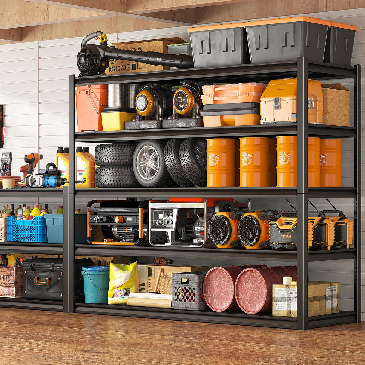 REIBII Garage Shelving 48.2" W Storage Shelves 3000LBS Heavy Duty Shelving Adjustable Metal Shelf Industrial 5 Tier Pantry Shelves for Basement Warehouse Supermarket 72.2"H x 24.2"D x 48.2"W, 2 Pack REIBII