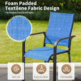 BUPPLEE 9-Piece Outdoor Patio Dining Set with 8 Stackable Dining Chairs, Metal Table with Umbrella Hole, 8-Person Patio Table and Chairs for Backyard, Poolside, Balcony and Garden Blue BUPPLEE