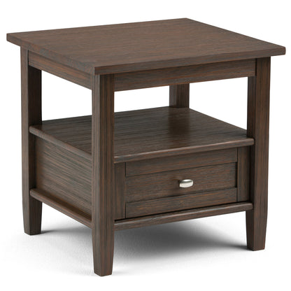 SIMPLIHOME Warm Shaker SOLID WOOD 20 inch wide Rectangle Rustic End Side Table in Farmhouse Brown with Storage, 1 Drawer and 1 Shelf, for the Living Room and Bedroom - WoodArtSupply