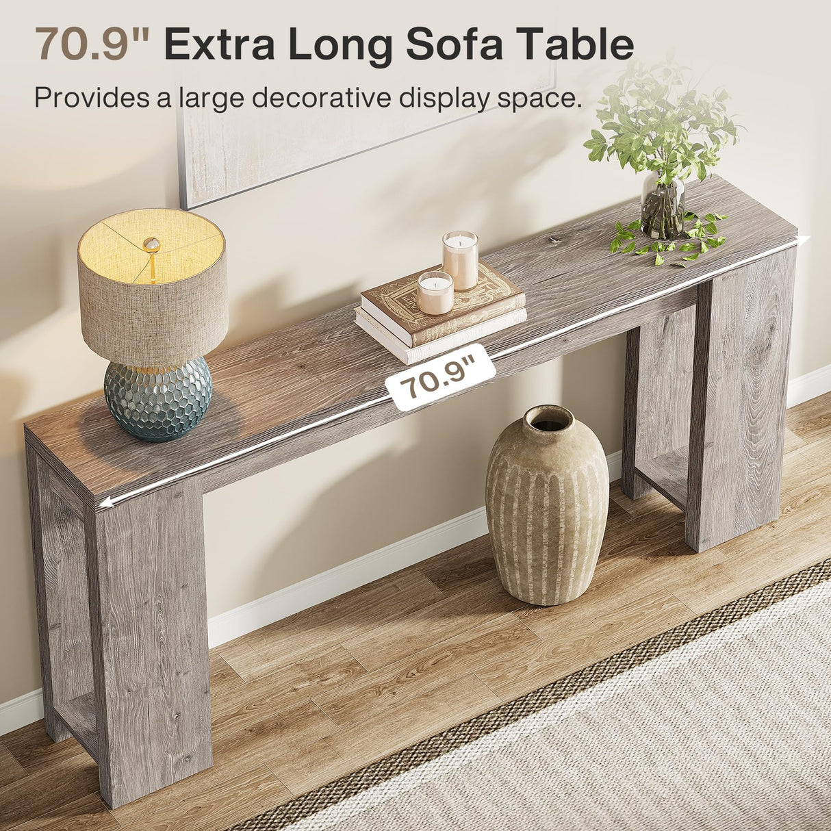 Tribesigns 70.9-Inch Extra Long Console Table, Farmhouse Wood Sofa Table Behind Couch, Narrow Entryway Accent Table for Living Room, Hallway, Entrance, Foyer, Grey Tribesigns