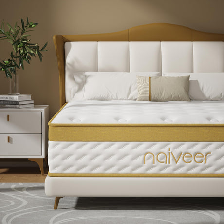 Naiveer Cooling Gel Memory Foam Hybrid Mattress, 12 Inch King Size Mattress in A Box with Pocket Springs for Back Pain & Pressure Relief, Medium Firm Feeling with CertiPUR-US Certified Foam Naiveer